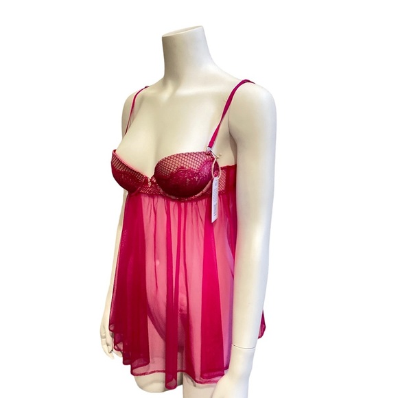 VICTORIA'S SECRET Soft Pink and Fuschia Lace Babydoll Bra Top, size 34B - Picture 6 of 15